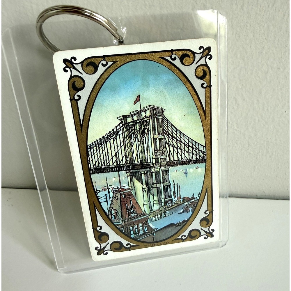 Vtg Tiffany & Co Brooklyn Bridge Playing Card Keychain NYC Designer Collectible